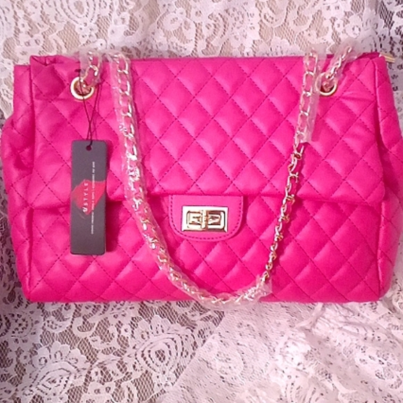 U Style Handbags - NWT💕BARBIE PINK U STYLE Designer Bag!  Leather & Chain Straps Plastic Covered